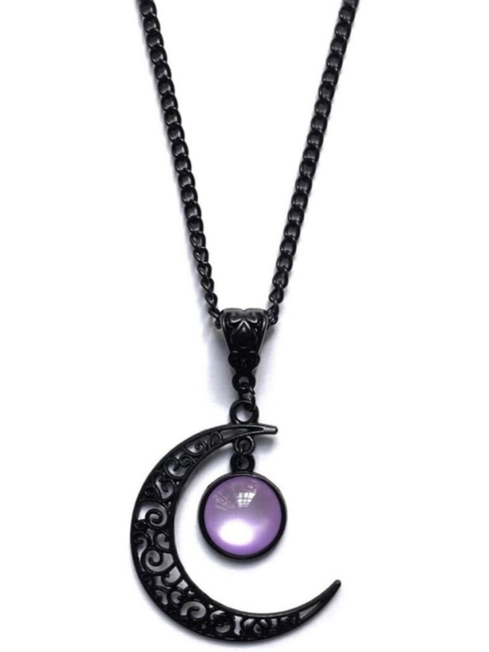 Women's Purple Vintage Moon Pendant Dark Style Black Crescent Halloween Necklace